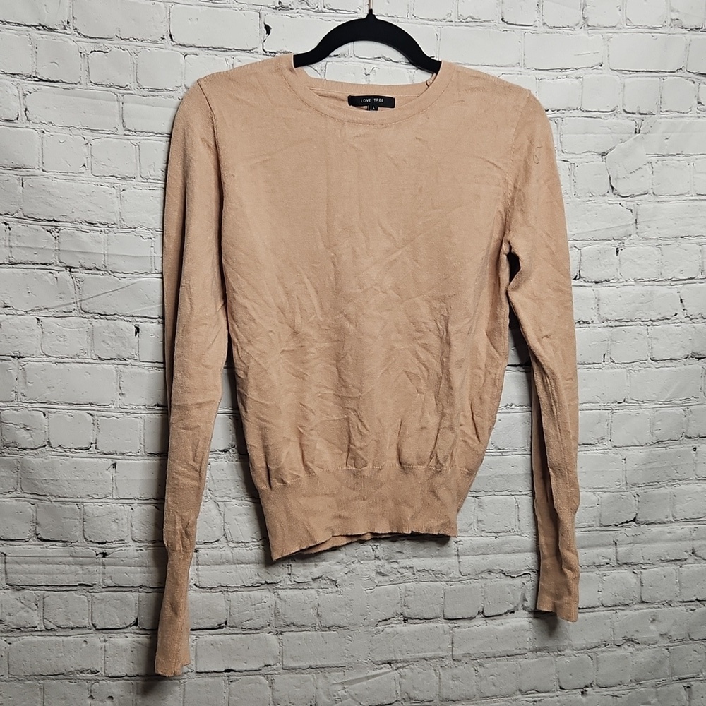 Love Tree Beige Crew Neck Sweater Tuxedo Sleeve Large